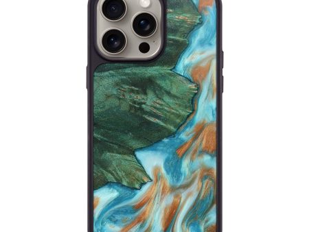 iPhone 15 Pro Max Wood+Resin Phone Case - Kerry (Teal & Gold, 661144) Supply