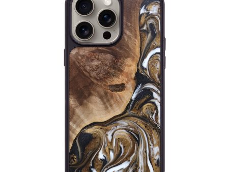 iPhone 15 Pro Max Wood+Resin Phone Case - Lucille (Black & White, 666191) on Sale