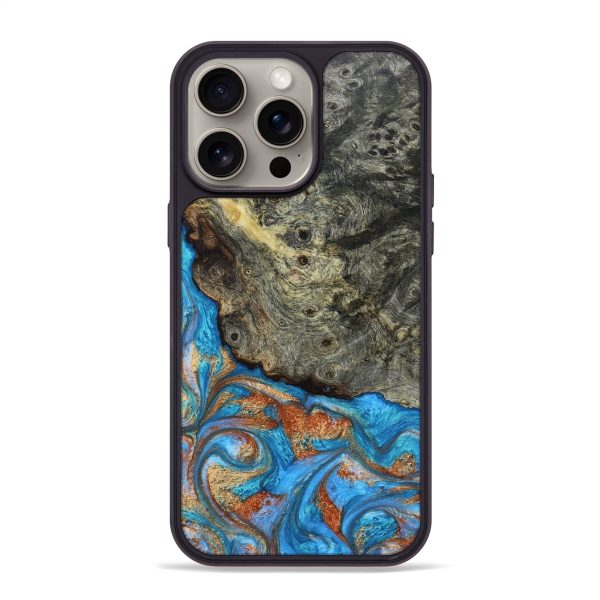 iPhone 15 Pro Max Wood+Resin Phone Case - Marianne (Teal & Gold, 663573) Fashion