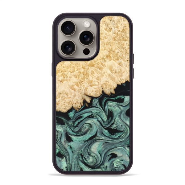 iPhone 15 Pro Max Wood+Resin Phone Case - Essie (Green, 665230) Cheap