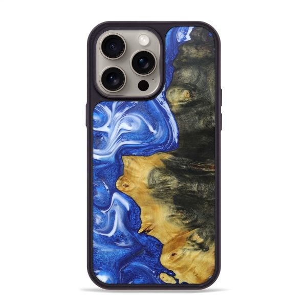 iPhone 15 Pro Max Wood+Resin Phone Case - Shelley (Blue, 663643) on Sale