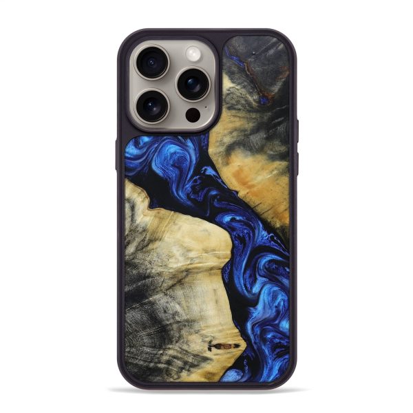 iPhone 15 Pro Max Wood+Resin Phone Case - Amora (Blue, 664179) For Sale