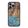 iPhone 15 Pro Max Wood+Resin Phone Case - Pauline (Teal & Gold, 664788) For Sale