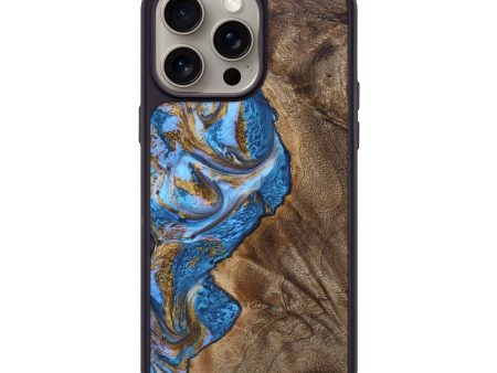 iPhone 15 Pro Max Wood+Resin Phone Case - Ellen (Teal & Gold, 661663) Online