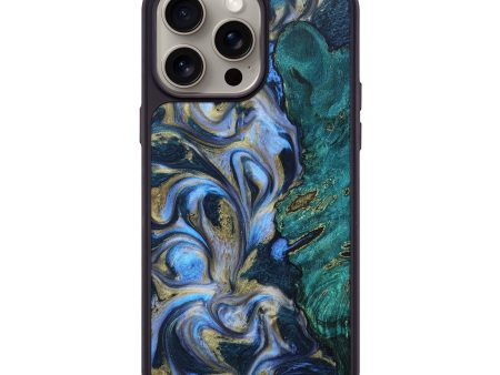 iPhone 15 Pro Max Wood+Resin Phone Case - Quinton (Teal & Gold, 662692) Hot on Sale