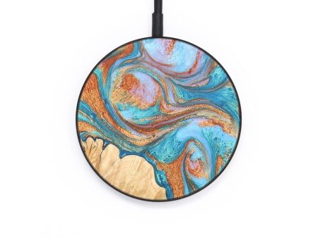 Circle Wood+Resin Wireless Charger - Shari (Teal & Gold, 665673) Online Sale