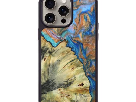 iPhone 15 Pro Max Wood+Resin Phone Case - Monica (Teal & Gold, 661874) Online Sale