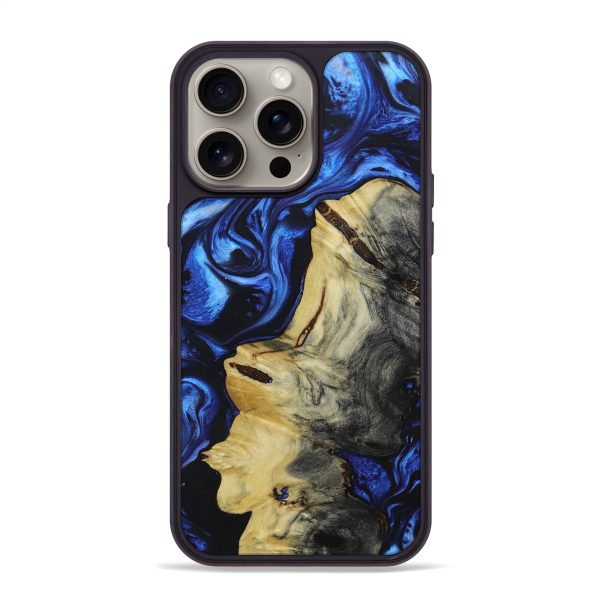 iPhone 15 Pro Max Wood+Resin Phone Case - Roman (Blue, 664184) For Cheap