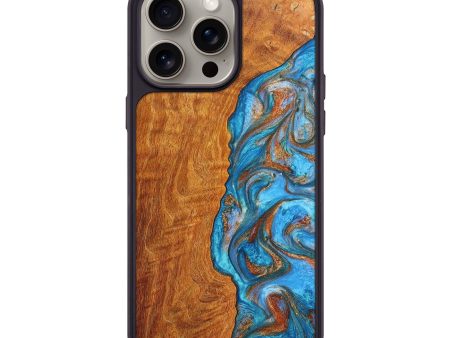 iPhone 15 Pro Max Wood+Resin Phone Case - Duane (Teal & Gold, 663570) For Discount