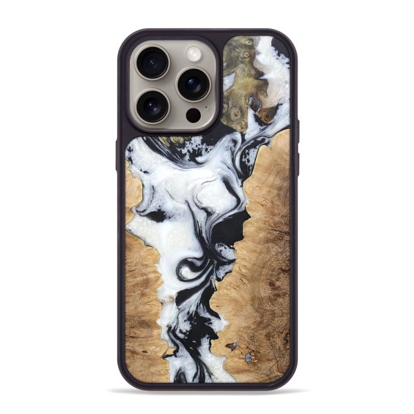 iPhone 15 Pro Max Wood+Resin Phone Case - Delaney (Black & White, 664869) Discount