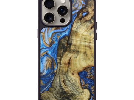 iPhone 15 Pro Max Wood+Resin Phone Case - Holly (Teal & Gold, 662535) Online now