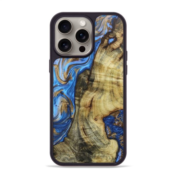 iPhone 15 Pro Max Wood+Resin Phone Case - Holly (Teal & Gold, 662535) Online now