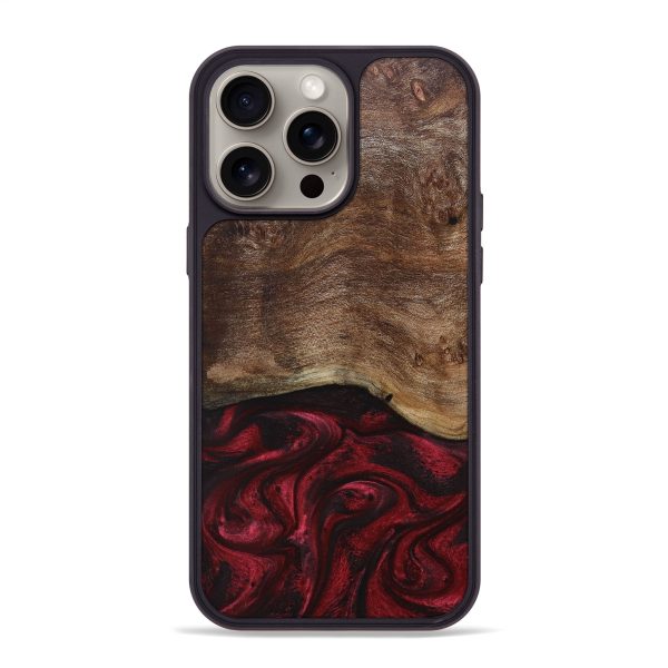 iPhone 15 Pro Max Wood+Resin Phone Case - Gene (Red, 663656) For Sale