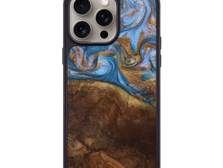 iPhone 15 Pro Max Wood+Resin Phone Case - Maxine (Teal & Gold, 664767) Cheap