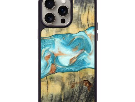 iPhone 15 Pro Max Wood+Resin Phone Case - Donnie (Teal & Gold, 661122) Discount