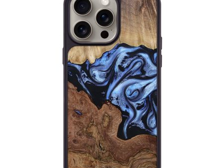 iPhone 15 Pro Max Wood+Resin Phone Case - Byron (Blue, 664989) Cheap