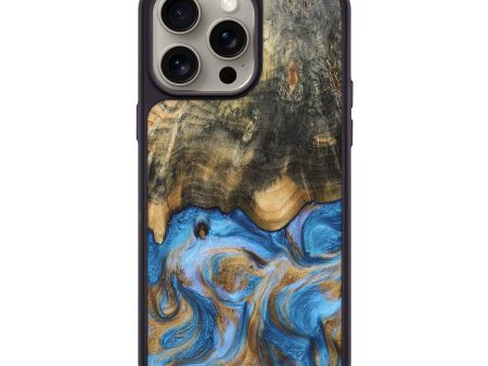 iPhone 15 Pro Max Wood+Resin Phone Case - Wren (Teal & Gold, 661133) Hot on Sale