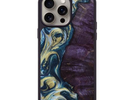 iPhone 15 Pro Max Wood+Resin Phone Case - Sherri (Teal & Gold, 661662) Online Hot Sale