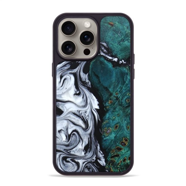 iPhone 15 Pro Max Wood+Resin Phone Case - Leilani (Black & White, 663710) For Discount