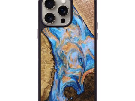 iPhone 15 Pro Max Wood+Resin Phone Case - Ollie (Teal & Gold, 661909) Online now