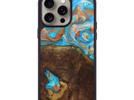 iPhone 15 Pro Max Wood+Resin Phone Case - Maxine (Teal & Gold, 664784) For Discount