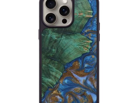 iPhone 15 Pro Max Wood+Resin Phone Case - Meredith (Teal & Gold, 661121) Online Hot Sale