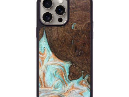 iPhone 15 Pro Max Wood+Resin Phone Case - Pam (Teal & Gold, 662690) Sale