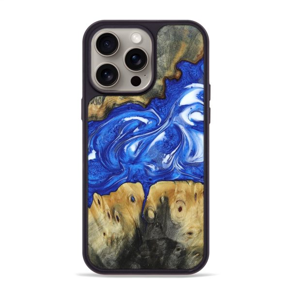 iPhone 15 Pro Max Wood+Resin Phone Case - Jazlyn (Blue, 662223) Hot on Sale