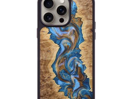 iPhone 15 Pro Max Wood+Resin Phone Case - Marla (Teal & Gold, 664770) Cheap