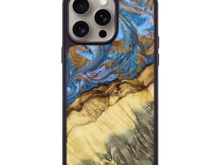 iPhone 15 Pro Max Wood+Resin Phone Case - Branden (Teal & Gold, 661658) Online Hot Sale