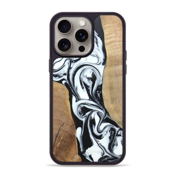 iPhone 15 Pro Max Wood+Resin Phone Case - Lester (Black & White, 666127) Online