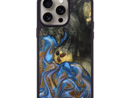 iPhone 15 Pro Max Wood+Resin Phone Case - Lainey (Teal & Gold, 661879) For Discount