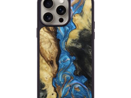 iPhone 15 Pro Max Wood+Resin Phone Case - Marlon (Teal & Gold, 664877) Supply