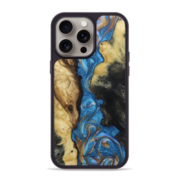 iPhone 15 Pro Max Wood+Resin Phone Case - Marlon (Teal & Gold, 664877) Supply