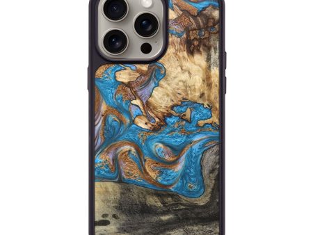 iPhone 15 Pro Max Wood+Resin Phone Case - Rodney (Teal & Gold, 665178) Online