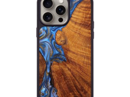 iPhone 15 Pro Max Wood+Resin Phone Case - Mauricio (Teal & Gold, 662417) For Discount