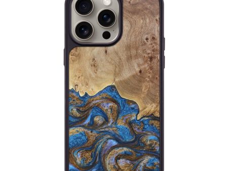 iPhone 15 Pro Max Wood+Resin Phone Case - Kenya (Teal & Gold, 663066) on Sale