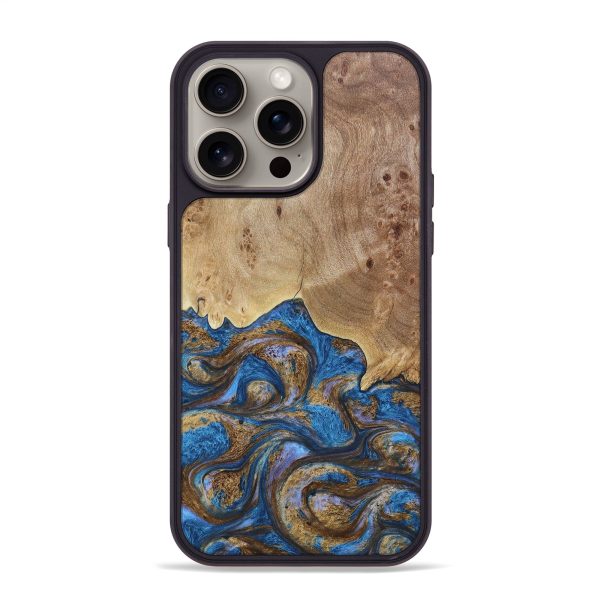 iPhone 15 Pro Max Wood+Resin Phone Case - Kenya (Teal & Gold, 663066) on Sale