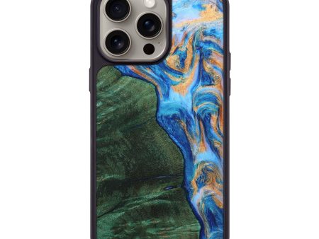 iPhone 15 Pro Max Wood+Resin Phone Case - Kingston (Teal & Gold, 661910) on Sale