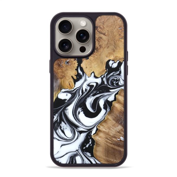 iPhone 15 Pro Max Wood+Resin Phone Case - Raul (Black & White, 665934) Sale