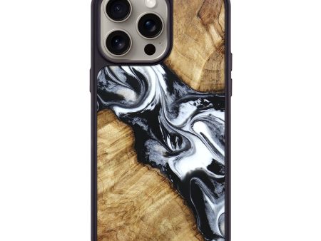 iPhone 15 Pro Max Wood+Resin Phone Case - Lauryn (Black & White, 661016) Cheap