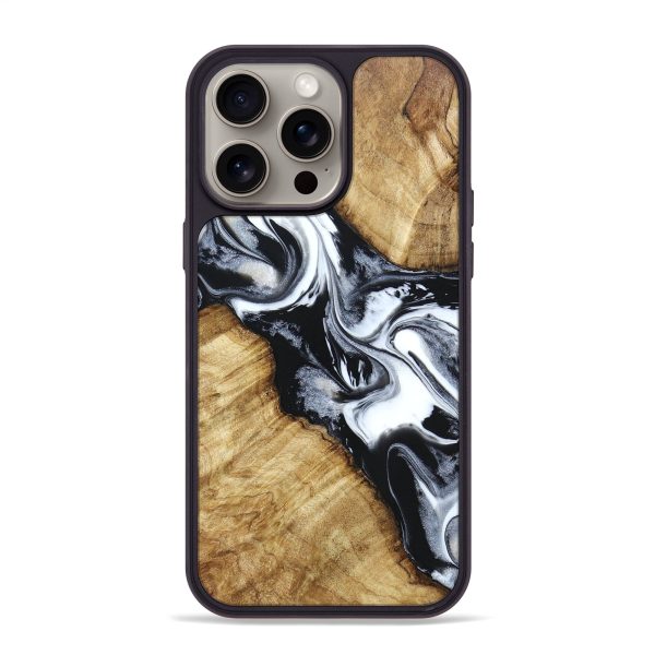 iPhone 15 Pro Max Wood+Resin Phone Case - Lauryn (Black & White, 661016) Cheap