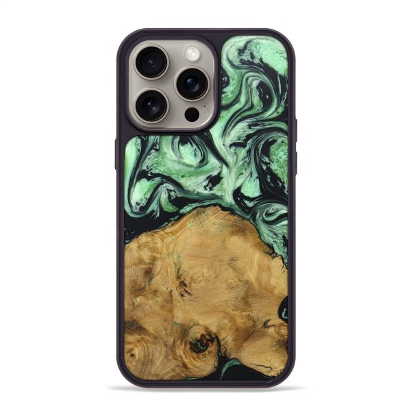 iPhone 15 Pro Max Wood+Resin Phone Case - Irene (Green, 663176) Discount