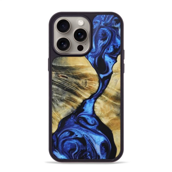 iPhone 15 Pro Max Wood+Resin Phone Case - Nadine (Blue, 664178) For Cheap