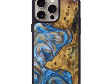 iPhone 15 Pro Max Wood+Resin Phone Case - Arturo (Teal & Gold, 661127) Cheap