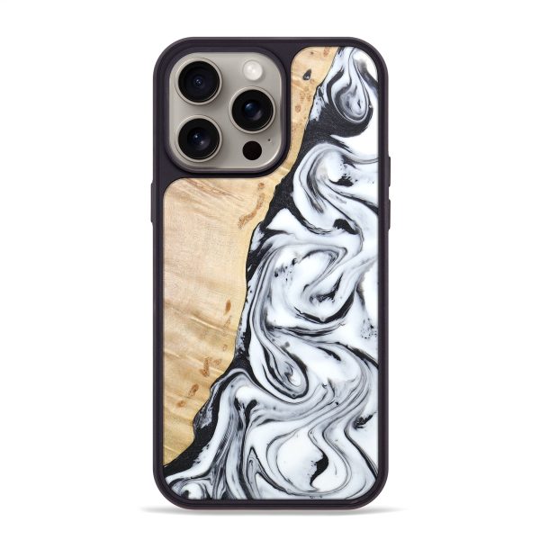 iPhone 15 Pro Max Wood+Resin Phone Case - Marie (Black & White, 666192) Online