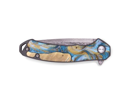 EDC Wood+Resin Pocket Knife - Abel (Teal & Gold, 665615) Online Hot Sale