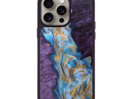 iPhone 15 Pro Max Wood+Resin Phone Case - Gary (Teal & Gold, 661113) For Cheap