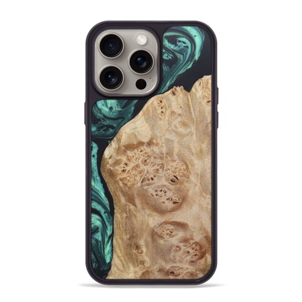 iPhone 15 Pro Max Wood+Resin Phone Case - Dina (Green, 663613) For Discount