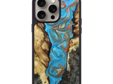 iPhone 15 Pro Max Wood+Resin Phone Case - Arnold (Teal & Gold, 664763) For Cheap